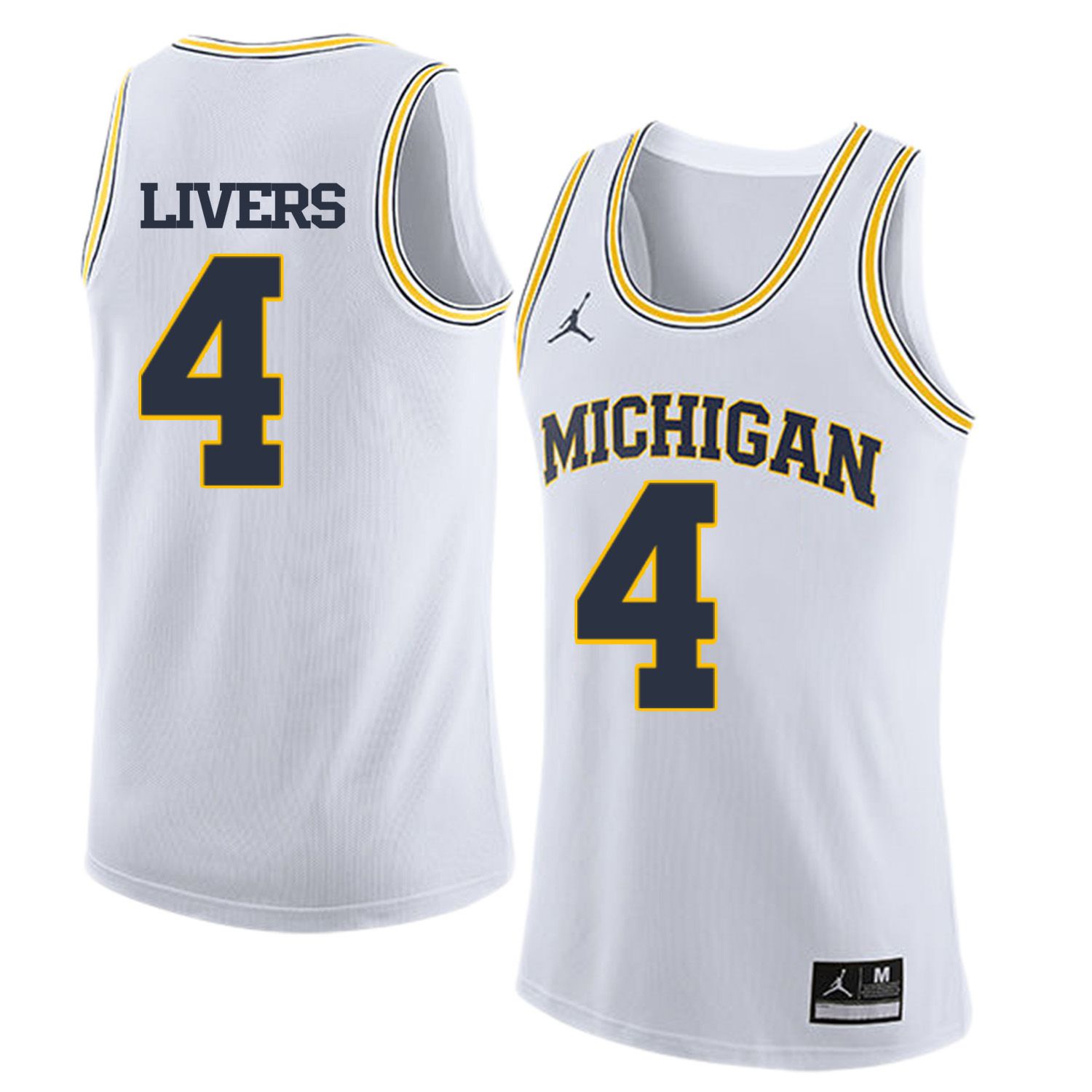 Men Jordan University of Michigan Basketball White #4 Livers Customized NCAA Jerseys->customized ncaa jersey->Custom Jersey